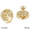 Pendientes de botón Árbol de la Vida en acero inoxidable dorado para mujer - Pendientes Árbol de la Vida Redondos Calados (KE55599-K)