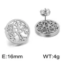 Pendientes de botón Árbol de la Vida en acero inoxidable plateado, tamaño de 16mm - Pendientes Árbol de la Vida Redondos Calados (KE60861-K)
