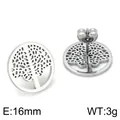 Pendientes de botón de acero inoxidable árbol de la vida, diseño redondo de 16mm - Pendientes Árbol de la Vida Redondos Calados (KE71479-K)