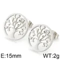 Pendientes de árbol de la vida en acero inoxidable plateado, calados, 15mm - Pendientes Árbol de la Vida Redondos Calados (KE75216-K)