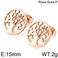 Elegantes pendientes de árbol de la vida en acero inoxidable oro rosa de 15 mm - Pendientes Árbol de la Vida Redondos Calados (KE75217-K)