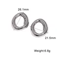 Irregular silver stainless steel hoop earrings weighing 6.8g, waterproof. - Steel