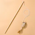 Canna da pesca per gatti in legno naturale con topo intrecciato e piuma per gatti - Bacchetta in Legno Topo Corda Carta