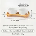 Ciotole doppie in ceramica bianca opaca con supporto decorativo in legno di quercia - Set Doppia Ciotola Media (con Supporto Piccolo in Rovere) / Bianco