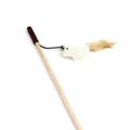 Bacchetta gioco per gatti in legno con topo di peluche, campanellino e piuma naturale. - Forma di Pollo / Bacchetta in Legno