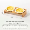 Set di due ciotole in ceramica gialla slow feeder con supporto in bambù inclinato per animali - Piatto Slow Feeder Fiore Griglia / Ciotola Doppia Con Supporto / Giallo