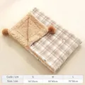 Cozy plaid pet blanket cloak with plush lining and pom-poms for small dogs - S / Thickened Cape / Brown Plaid