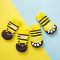 Simpatici calzini in cotone antiscivolo gialli con motivo ape per piccoli cani - S / 4 Pezzi/Confezione / Giallo a Strisce