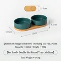 Premium Keramik-Napfset für Haustiere mit Bambustablett, matt dunkelgrün für Katzen und Hunde - Mittel (Mit Doppel-Tablett) / Mattgrün
