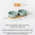 Set di due ciotole in ceramica verde chiaro per animali con vassoio in bambù, medie - Taglia M / Supporto Doppio in Bambù / Verde Chiaro Lucido