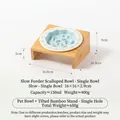 Ciotola in ceramica per alimentazione lenta con supporto in bambù inclinato, blu - Piatto Slow Feeder Bordo Griglia / Set Supporto Ciotola Singola / Verde