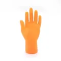 Bright orange silicone hand shaped pet toy for cats to chew and play on white background - Mini Palm Toy / Left Hand