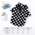 Plush black and white checkerboard dog sweater vest with integrated size chart - S / Black