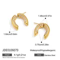 Orecchini a forma di U in acciaio inossidabile dorato con strass, mostrati con dimensioni - Stile Strass Rimovibile A U (JDE0106079) / Confezione da 1 paio / Oro