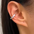 Manchette d'oreille géométrique minimaliste en métal argenté pour cartilage sans trou - Bague d'Oreille Carrée Géométrique Polie (3890)