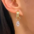 Créole élégante plaquée or avec un pendentif en zircone cubique transparente taille marquise - Créoles Pendentif Zirconia Marquise (X616)