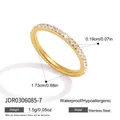 Elegante anello in acciaio inossidabile dorato con zirconi incastonati, resistente all'acqua - Stile Fascia Sottile Pavé (JDR0306085-7)