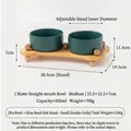 Ciotola doppia in ceramica opaca con supporto in perle di quercia, dimensioni e guida - Set Doppia Ciotola Media (con Supporto Piccolo in Rovere) / Verde