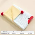 Blue checkered pet blanket with warm fleece lining and red pom-poms, three sizes available - S / Skin-friendly Cape / Blue Plaid