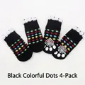 Calzini antiscivolo neri in cotone per animali con pois colorati set di 4 per cani gatti - S / 4 Pezzi/Confezione / Nero con punti colorati