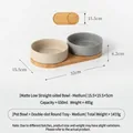 Premium-Set aus mattgrauen Keramik-Tiernäpfen mit natürlichem Bambustablett, mittlere Größe - Mittel (Mit Doppel-Tablett) / Mattgrau