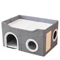 Cuccia per gatti pieghevole a 2 livelli in tessuto grigio con tiragraffi in sisal e top in peluche - Orizzontale Grande / 60x40x34cm / Grigio