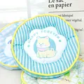 Round summer cooling mat for cats and dogs featuring a cute dog pattern and blue stripes - Round Mat / Size L (Diameter 50cm) / Striped Dog