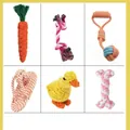 Woven cotton rope dog chew toys set including carrot bone and duck shapes for pets - Training Favorite Collection