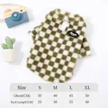 Green and white checkerboard plush pet sweater with size chart for small dogs - S / Green