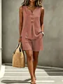 Set due pezzi donna top senza maniche scollo a V e pantaloncini color rosa antico - Colore carminio