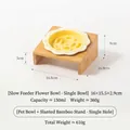 Ciotola per cani in ceramica a forma di fiore con supporto in bambù - Piatto Slow Feeder Fiore Griglia / Set Supporto Ciotola Singola / Giallo