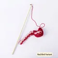 Wooden rod cat teaser wand with red plush bird toy for self-play interactive fun - Wooden Wand Plush Bird Style / Red