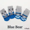 Set of 4 anti-slip blue pet socks for dogs and cats featuring cute bear patterns - Blue Bear