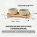 Set di ciotole doppie in ceramica opaca con supporto regolabile in legno di quercia - Set Doppia Ciotola Media (con Supporto Piccolo in Rovere) / Grigio