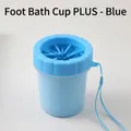 Portable blue pet paw washer cup for dogs and cats with soft silicone bristles for cleaning - Blue