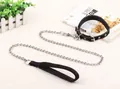 Robuste Hundeleine aus Metallkette mit schwarzem Schaumstoffgriff und grünem Halsband für Hunde - 2.5mm*120cm / Schwarzes Schaumstoff-Set