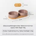Set di ciotole in ceramica con vassoio in bambù per gatti e cani, taglia media, finitura lucida - Taglia M / Supporto Doppio in Bambù / Marrone Caffè Lucido