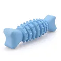 Nahaufnahme eines blauen TPR-Fischgräten-Kauspielzeugs für Hunde mit Massage-Noppen - Doppelschwanz-Fischgräte / Khakiblau