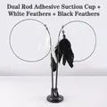 Double pole suction cup cat toy with black and white feathers - Double Rod Suction Cup / White Feather + Black Feather