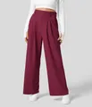 Detail der burgunderroten weit geschnittenen Hose mit hohem Bund für Damen in Weitform - S / Unterteile / Dunkelrot