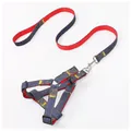 Durable blue denim pet harness and leash set with red lining for small dogs and cats - XS / Red
