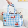 Tragbare blau-weiß karierte Hundetragetasche für kleine Hunde und Katzen im Autositz-Stil. - L (43x19x31cm) / Meersalz Apfel