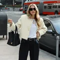Κομψό κρεμ κοντό σακάκι τουίντ για γυναίκες με γαλλικό στυλ φωτογραφία δρόμου - S / Tops / Βερικοκί