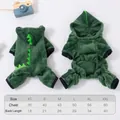 Tableau des tailles pour combinaison dinosaure en peluche verte pour chiens et chats - Costume de dinosaure / XS