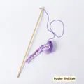 Purple bird plush teaser wand with wooden handle for cats playful fun - Wooden Wand Plush Bird Style / Purple