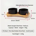 Doppia ciotola in ceramica opaca per animali con supporto in rovere regolabile misure - Set Doppia Ciotola Media (con Supporto Piccolo in Rovere) / Nero