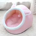 Lit douillet pour animaux en peluche rose en forme de lapin avec coussin intérieur doux - Petit: 30*30*26 / Lapin Rose