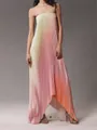 Elegant strapless pleated maxi dress with vibrant gradient colors and asymmetrical hem - S / Dresses / Colorful