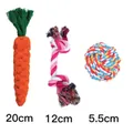 Set of three cotton rope dog chew toys featuring carrot, knot and ball designs - Value Collection / Carrot 20cm+Knot 12cm+Ball 5.5cm
