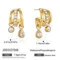 Vue détaillée de boucles d'oreilles en C en acier doré avec strass et dimensions. - Style de Gland Rond Goutte d'eau en Forme de C Multi-Couches(JDE0107048)